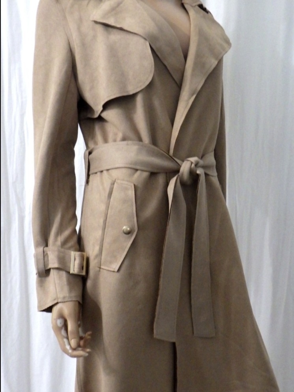 Black Label Tan Suede Tie-Waist Trench Coat